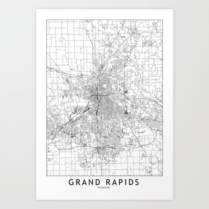 Grand Rapids White Map Art Print