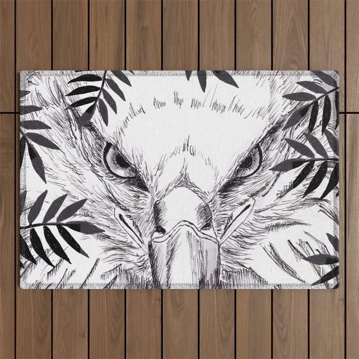 Fearless Eagles Drawings in Pen and Ink Outdoor Rug