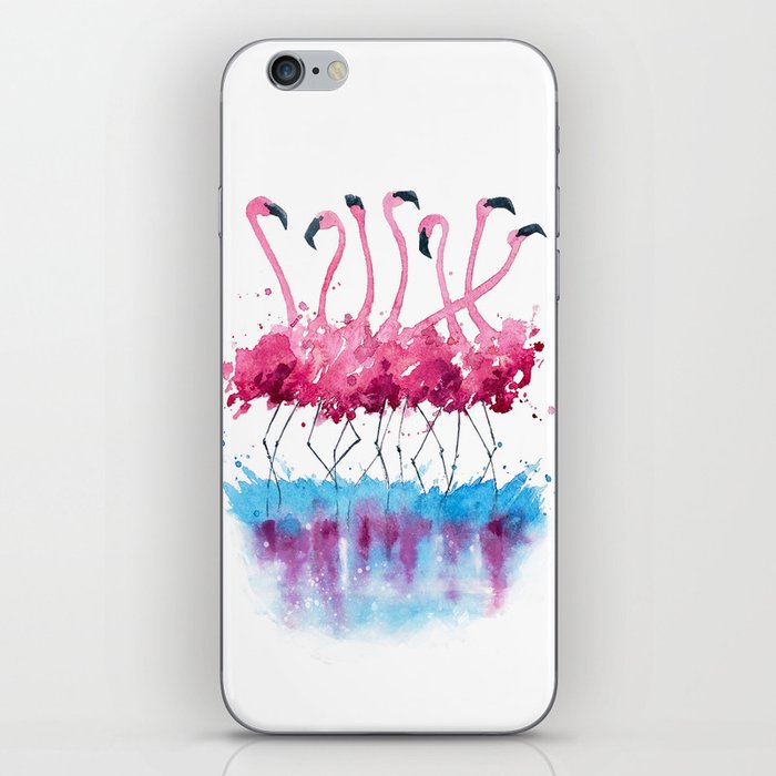 flamingos watercolor painting iPhone Skin