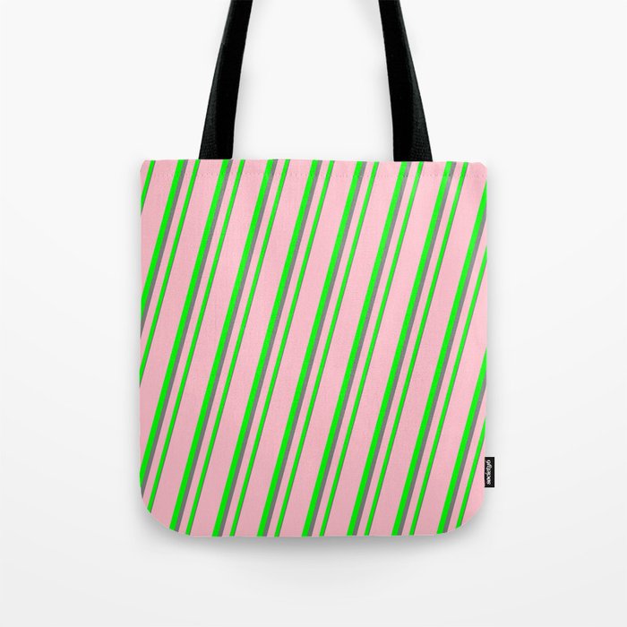 Pink, Lime & Grey Colored Lined Pattern Tote Bag