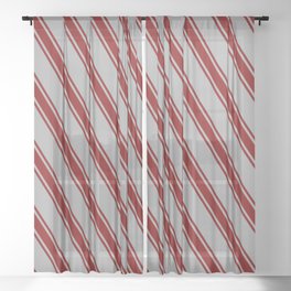 [ Thumbnail: Dark Gray and Maroon Colored Stripes Pattern Sheer Curtain ]