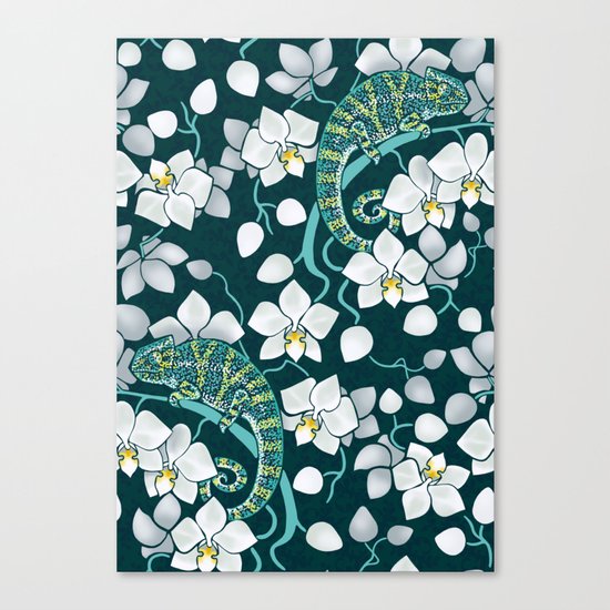 Chameleons and orchids Canvas Print