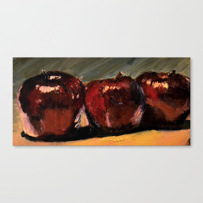 Three Apples on a Ledge Canvas Print