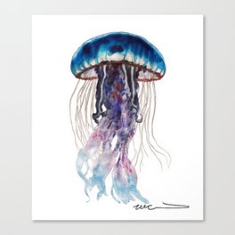 Cute Jellyfish Watercolor Painting Portrait - Beautiful sea creatures  Canvas Print