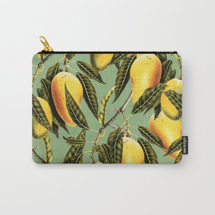 Mango Season Eclectic Illustration, Fruits Tropical Botanical Nature Vintage Painting Carry-All Pouch