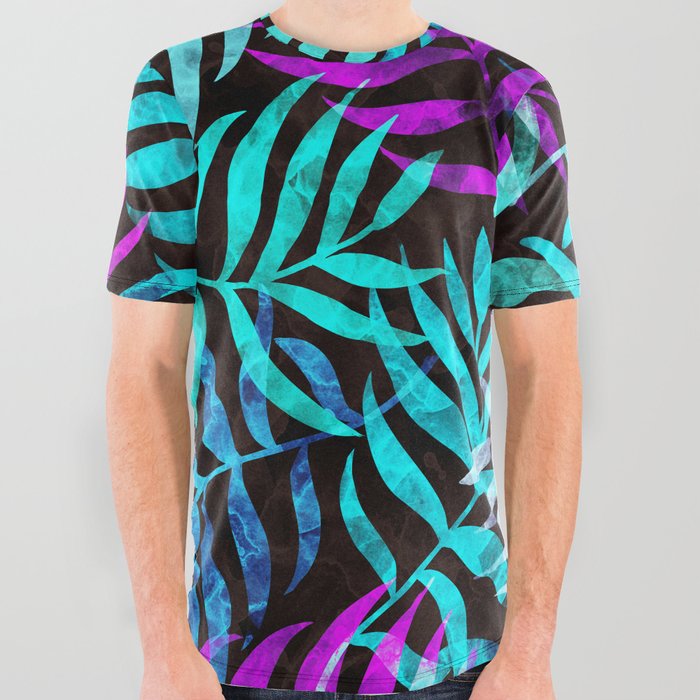 Watercolor Tropical Palm Leaves III All Over Graphic Tee