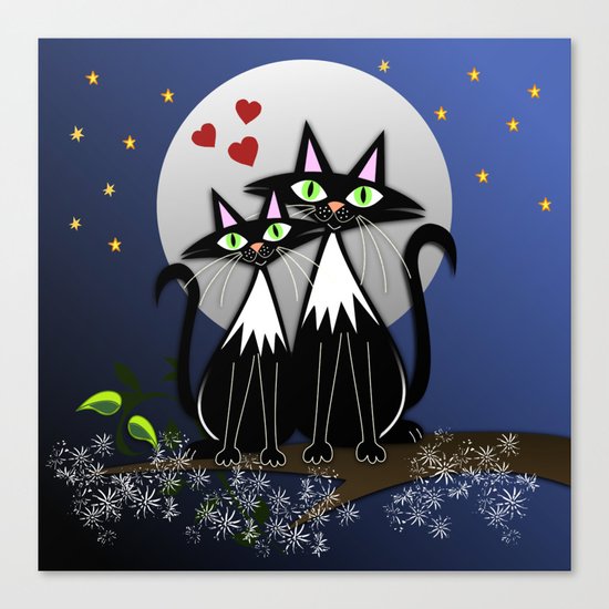 Spring cats in love, vector illustration Canvas Print