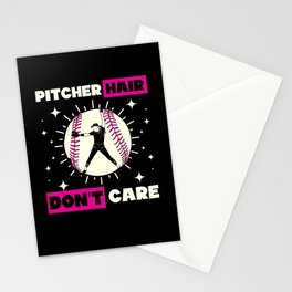 Pitcher Hair Don't Care Softball Girl Stationery Card