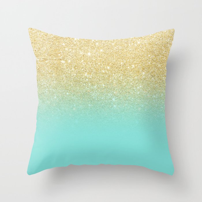 Modern Chic Gold Glitter Ombre Robbin Egg Blue Color Block Throw Modern Chic Gold Glitter Ombre Robbin Egg Blue Color Block Throw Pillow