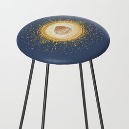 Watercolor Seashell Gold Circle Pendant on Dark Slate Blue Counter Stool
