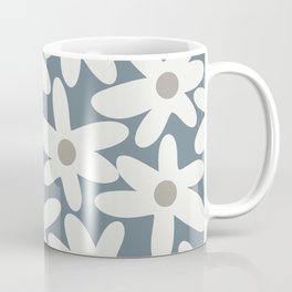 Daisy Time Retro Floral Pattern Neutral Blue Gray Tones Mug