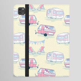 Caravan holiday in pink and yellow iPad Folio Case
