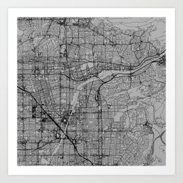 Anaheim USA - Monochrome City Map Art Print