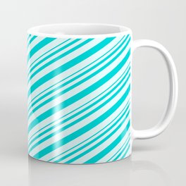 [ Thumbnail: Dark Turquoise & Light Cyan Colored Pattern of Stripes Coffee Mug ]