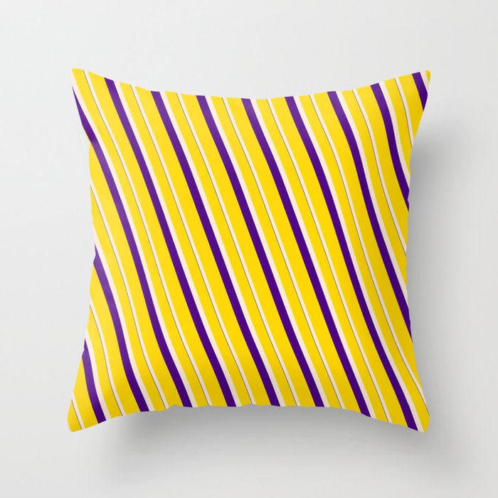 Yellow, Beige, and Indigo Colored Lines/Stripes Pattern Throw Pillow
