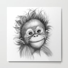 Monkey - Baby Orang outan 2016 G-121 Metal Print | Good, Glance, Cute, Portrait, Schukina, Human, Funny, Drawing, Animal, Joy 