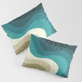 Green and blue retro style waves Pillow Sham