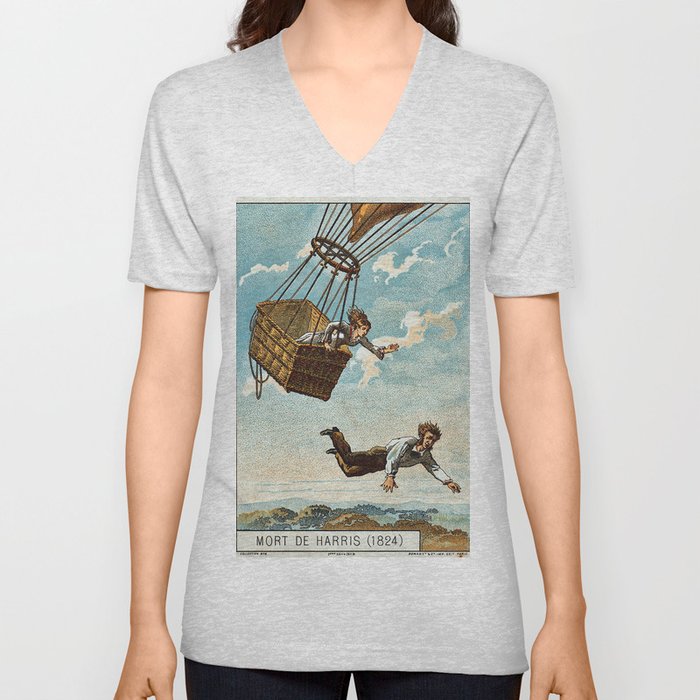 Vintage aviation hot air balloon poster - Early Flight VI V Neck T Shirt
