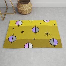 Retro Space Age Planets Stars Yellow Area & Throw Rug