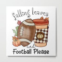 Falling leaves and football fall season Metal Print