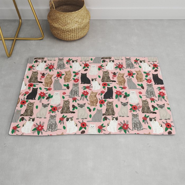 Catsmas christmas poinsettias florals cat breeds pet friendly festive holiday gifts Rug