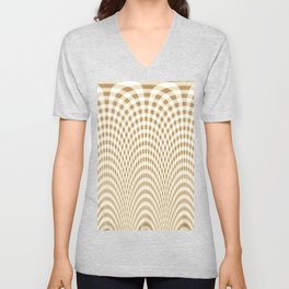 Beige and white curved squares V Neck T Shirt