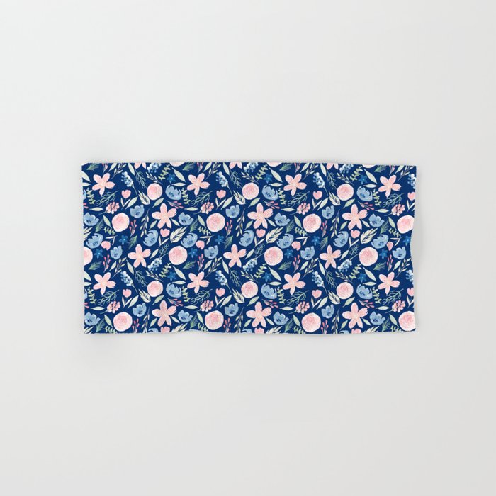 Blush Pink And Navy Blue Watercolor Hand & Bath Towel