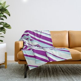 [ Thumbnail: Purple, Powder Blue, and Mint Cream Colored Lined/Striped Pattern Throw Blanket ]