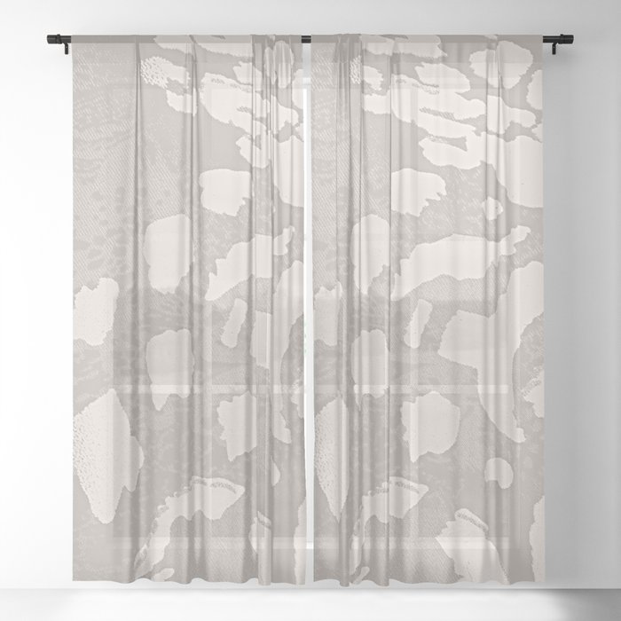 Soft Grey Beige Cheetah Pop - Abstract Textile Animal Print Sheer Curtain