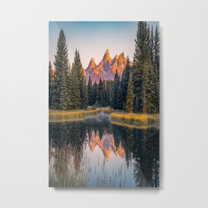 Wyoming Sunrise Mountain Lake Reflection Metal Print