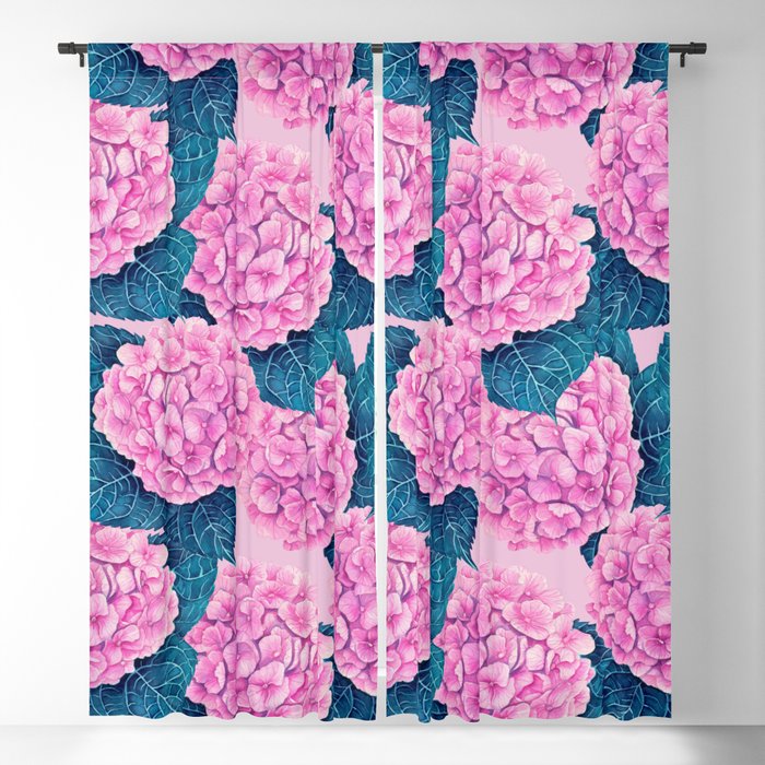 Hydrangea watercolor pattern, pink and blue Blackout Curtain