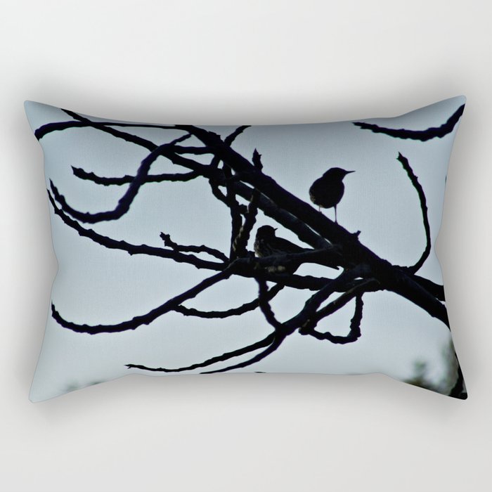 Sparrows Silhouette Birds Tree Bare Branches Rectangular Pillow
