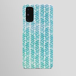 Handpainted Herringbone Chevron pattern - small - teal watercolor on white Android Case