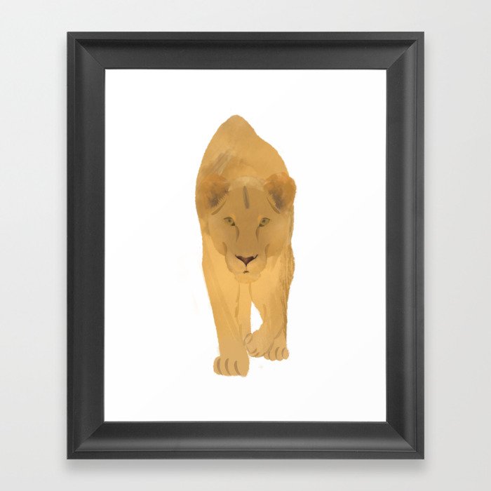 Watercolor Stalking Lioness Framed Art Print