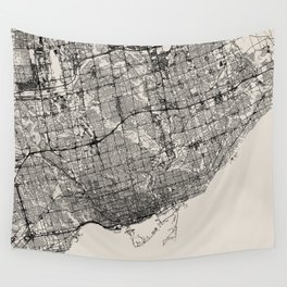 Toronto, Canada - Black and White Map of the city Wall Tapestry