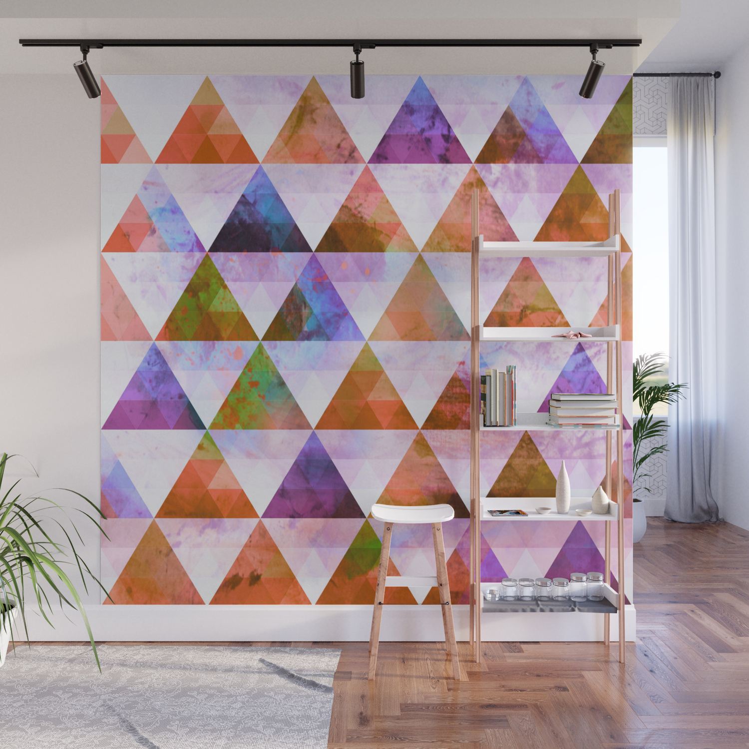 Modern Purple Orange Geometric Triangle Design Wall Mural By Groovyfinds Society6 Geometric wall design | pearmama. society6
