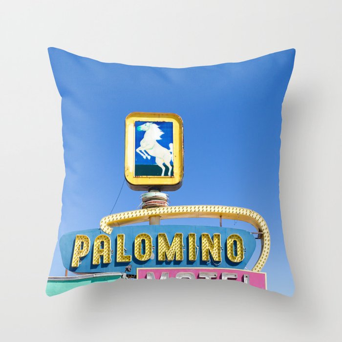 Palomino Motel - Route 66 Vintage Sign Photography Throw Pillow