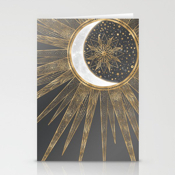 Elegant Gold Doodles Sun Moon Mandala Design Stationery Cards