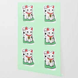 Green Japanese  Lucky Cat Maneki Neko Wallpaper