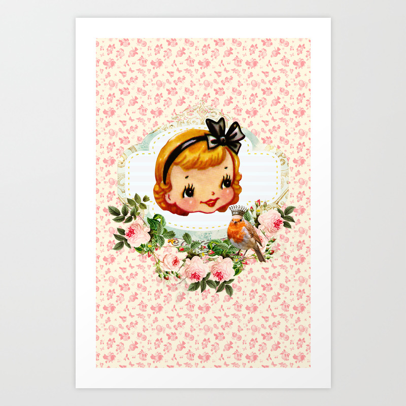 Sweet Retro Vintage Cartoon Girl Floral Art Print By Hellohappy Society6