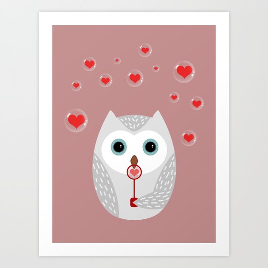 OWL, LOVE & BUBBLES (valentine animals heart) Art Print