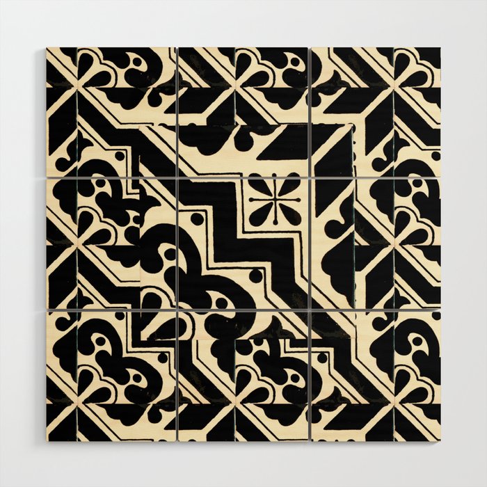 talavera mexican tile in black and white Wood Wall Art