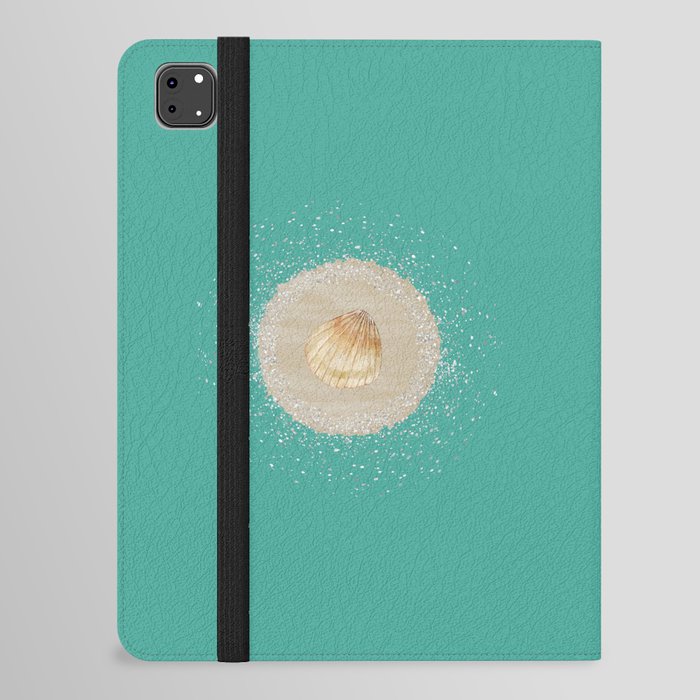 Watercolor Seashell and Sand Circle on Green iPad Folio Case