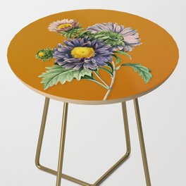 Vintage China Aster Botanical Illustration on Sunset Orange Side Table