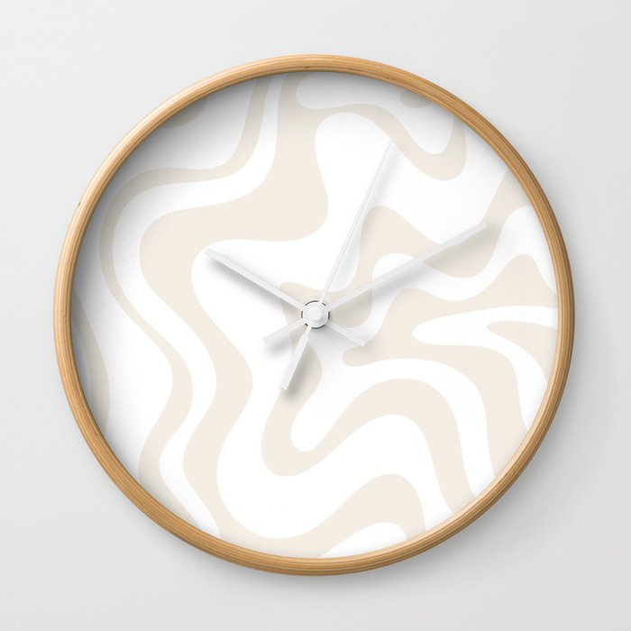 Liquid Swirl Abstract Pattern in Pale Beige and White Wall Clock