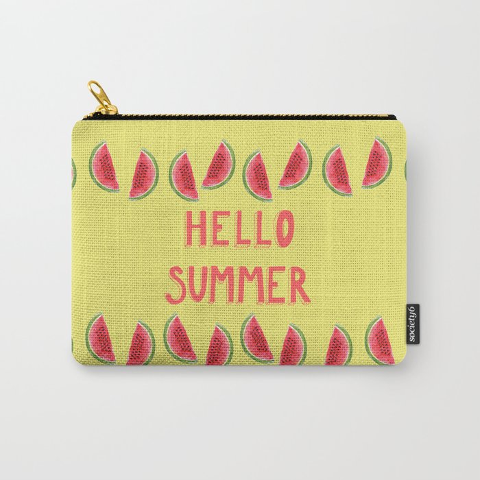 Hello Summer Watercolor Handlettered Painting - Yellow Background Carry-All Pouch