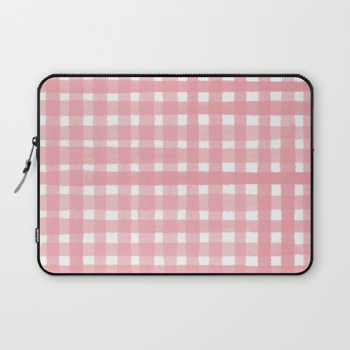 Light Pink Watercolour Farmhouse Style Gingham Check Laptop Sleeve