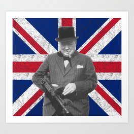 Winston Churchill Posing With A Tommy Gun Art Print