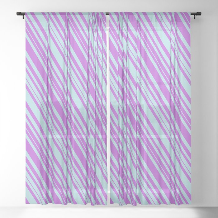 Powder Blue & Orchid Colored Lined Pattern Sheer Curtain