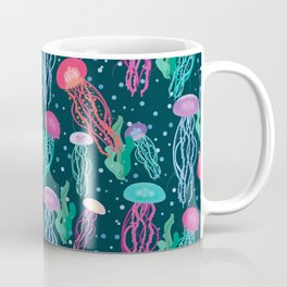 Dancing in the Deep Sea Coffee Mug | Graphicdesign, Medusas, Blueocean, Colorfuljellyfishes, Patterndesign, Deepsea, Jellyfishespattern, Jellyfish, Oceancreatures, Dancingjellyfishes 